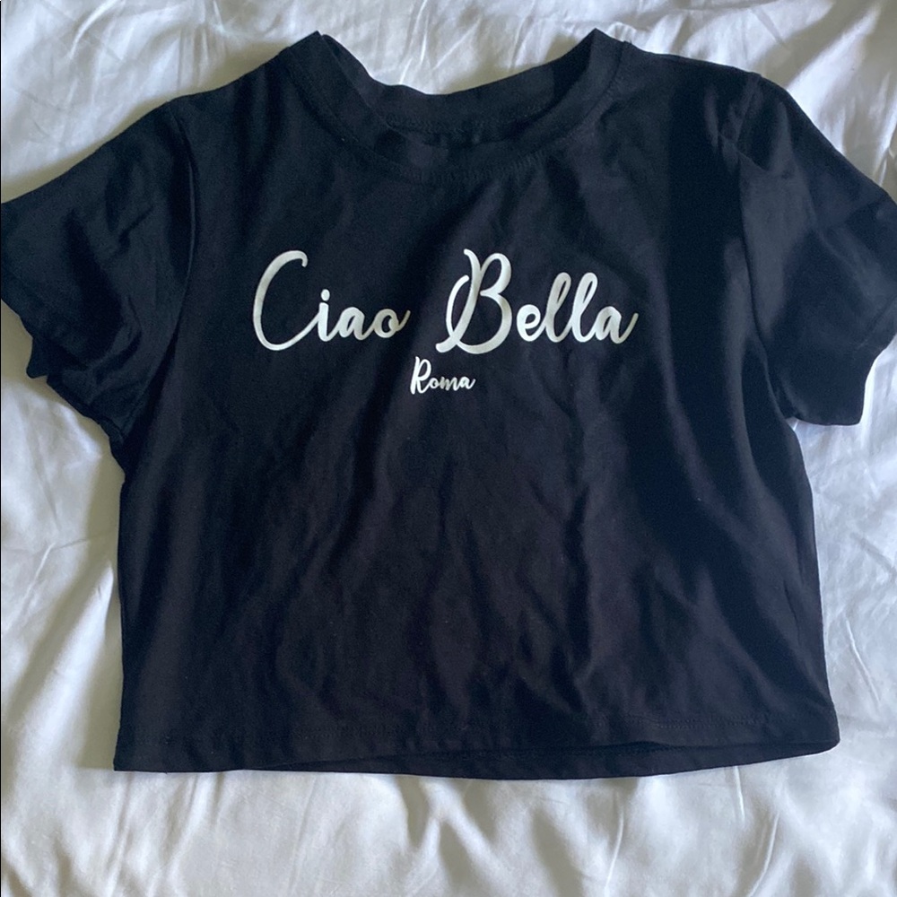 Black 'Ciao Bella' Crop Top